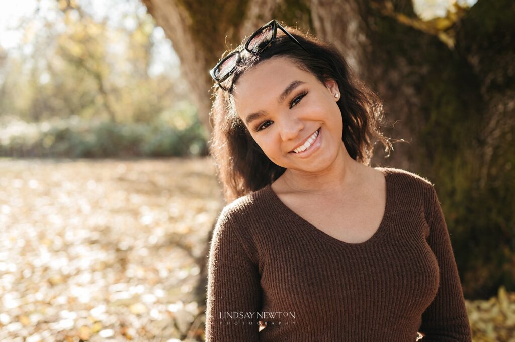 high school senior photos in the fall at Willamette Mission State Park